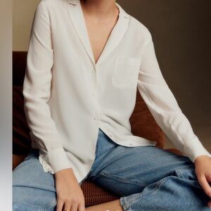 Sezane Florence Silk Button Down Shirt Blouse Cream/Ivory Size 6